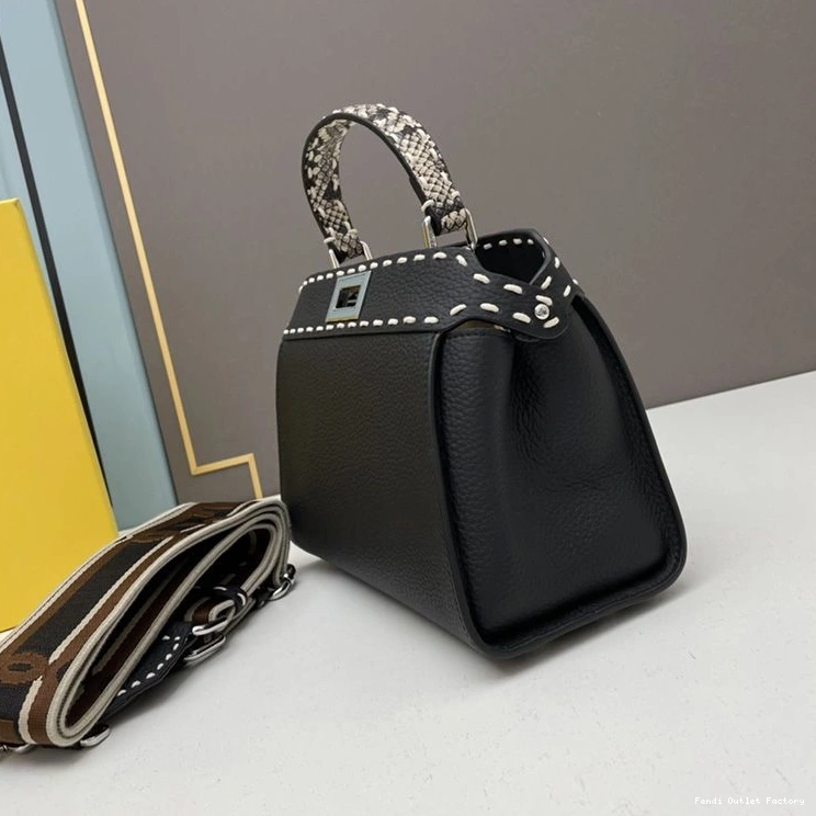 Cheap HOT Black Peekaboo Mini Calf Bag Fendi Leather Iconic Stitching In 0712
